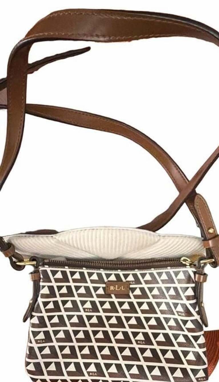 Lauren Ralph Lauren Geometric Coated Canvas Crossbody Shoulder Bag Brown